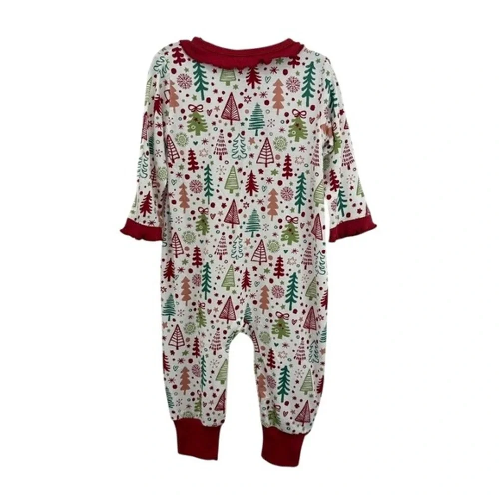 Tesa Babe Christmas Tree‎ Print Bamboo Ruffle Zipper Footed Pajamas 9-12M NWT